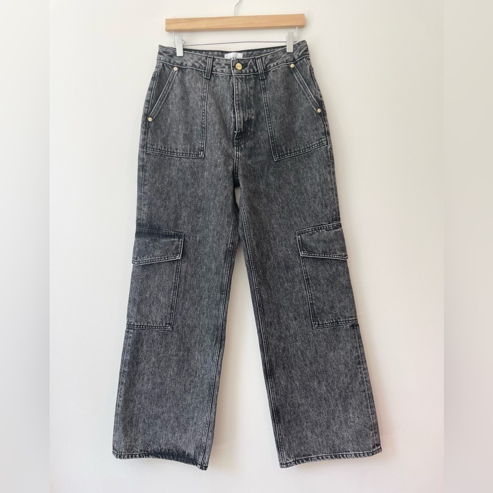 GANNI Angi Straight Fit High Rise Jean Organic Cotton Black Washed Size 29 Denim